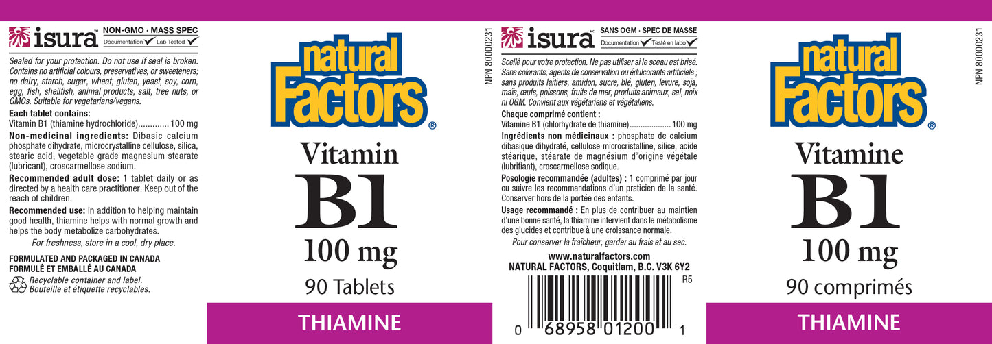 Vitamin B1 Thiamine 100mg 90tabs