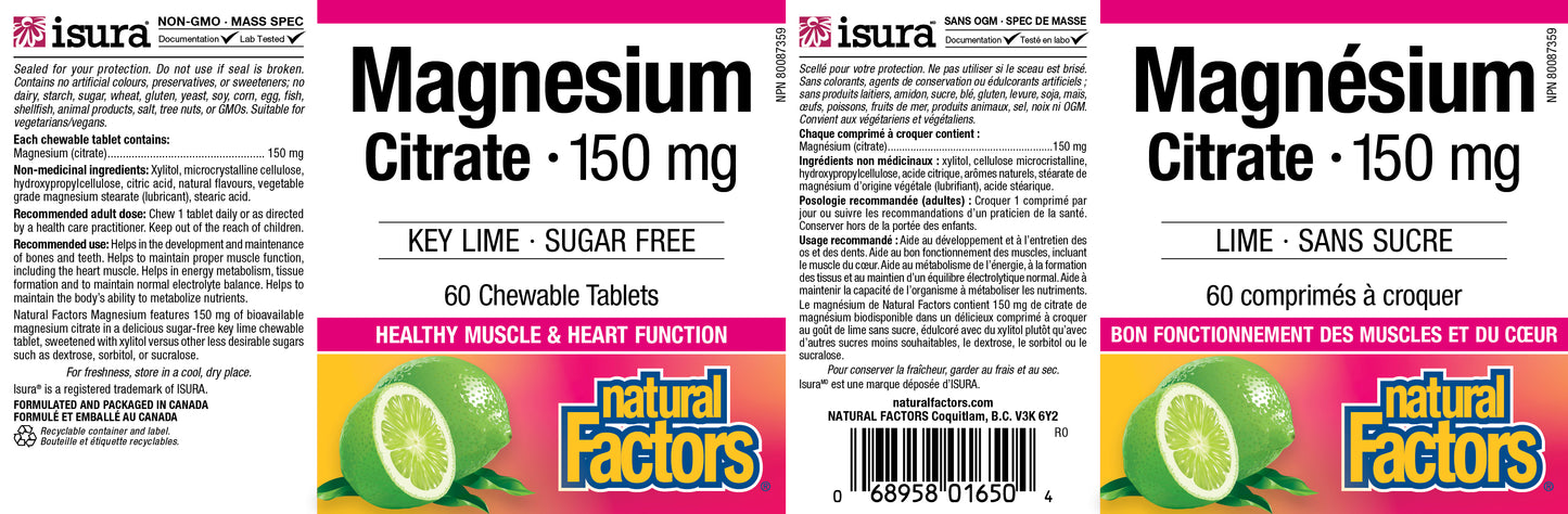 Magnesium Citrate 150mg 60 chewables lime