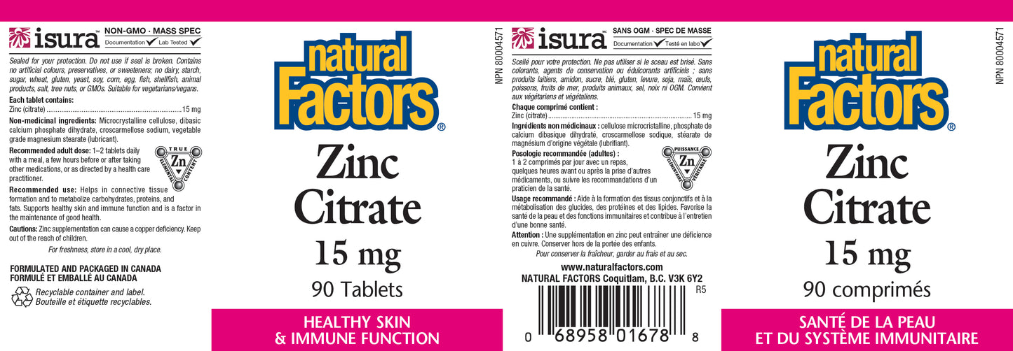 Zinc Citrate 15mg 90tabs