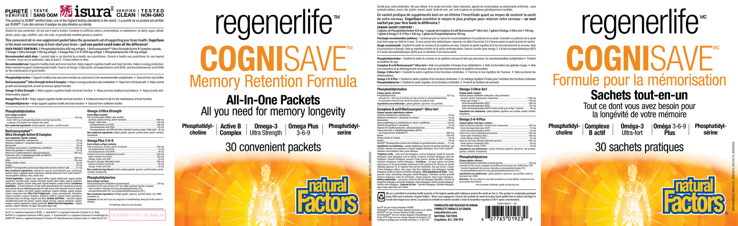 RegenerLife Cognisave Memory Retention Formula 30 packs