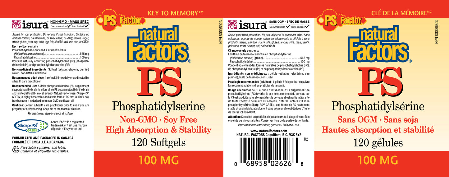 PS phosphatidylserine 100mg 120 softgels