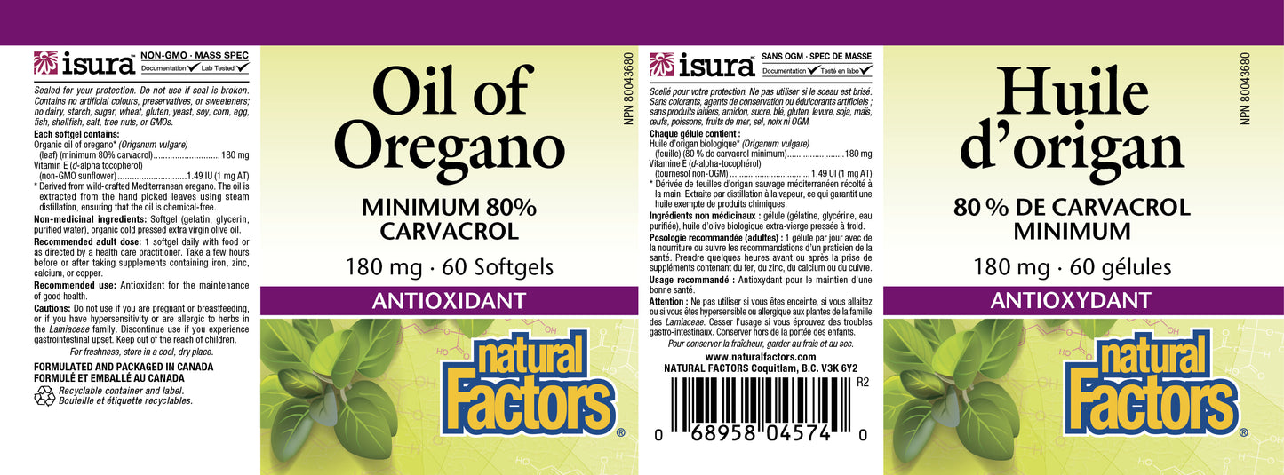 Oil of Oregano 180mg 60gels