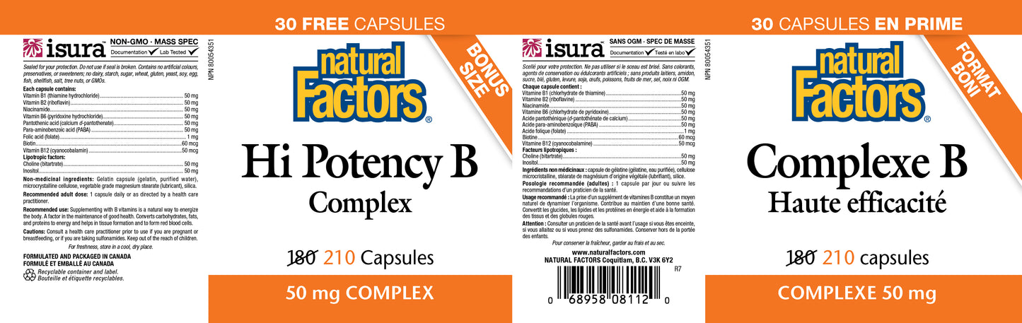 Hi Potency B 50mg Complex 210caps