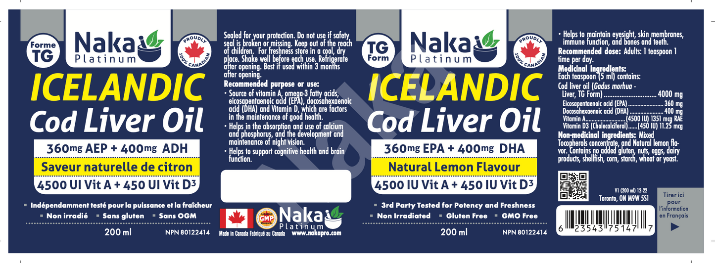 Icelandic Cod Liver Oil Lemon 200ml