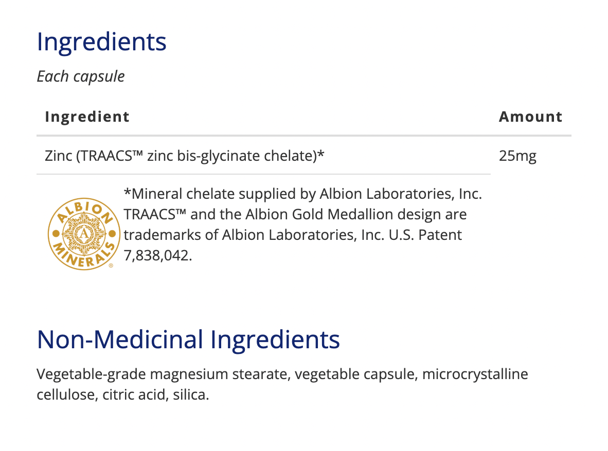 Zinc Bisglycinate 25 mg 120 v caps
