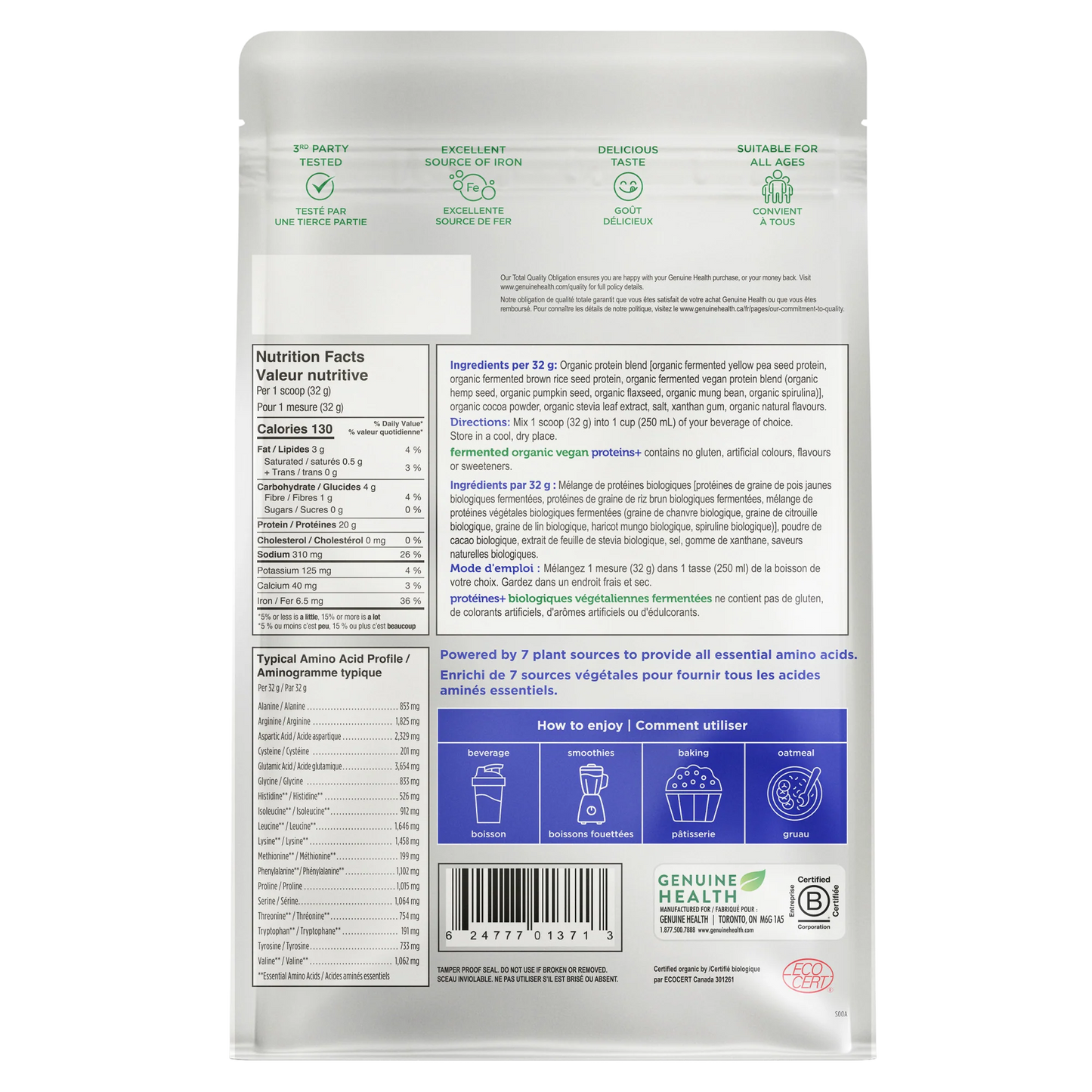 Fermented Organic Vegan Protein+  chocolate 10 servings