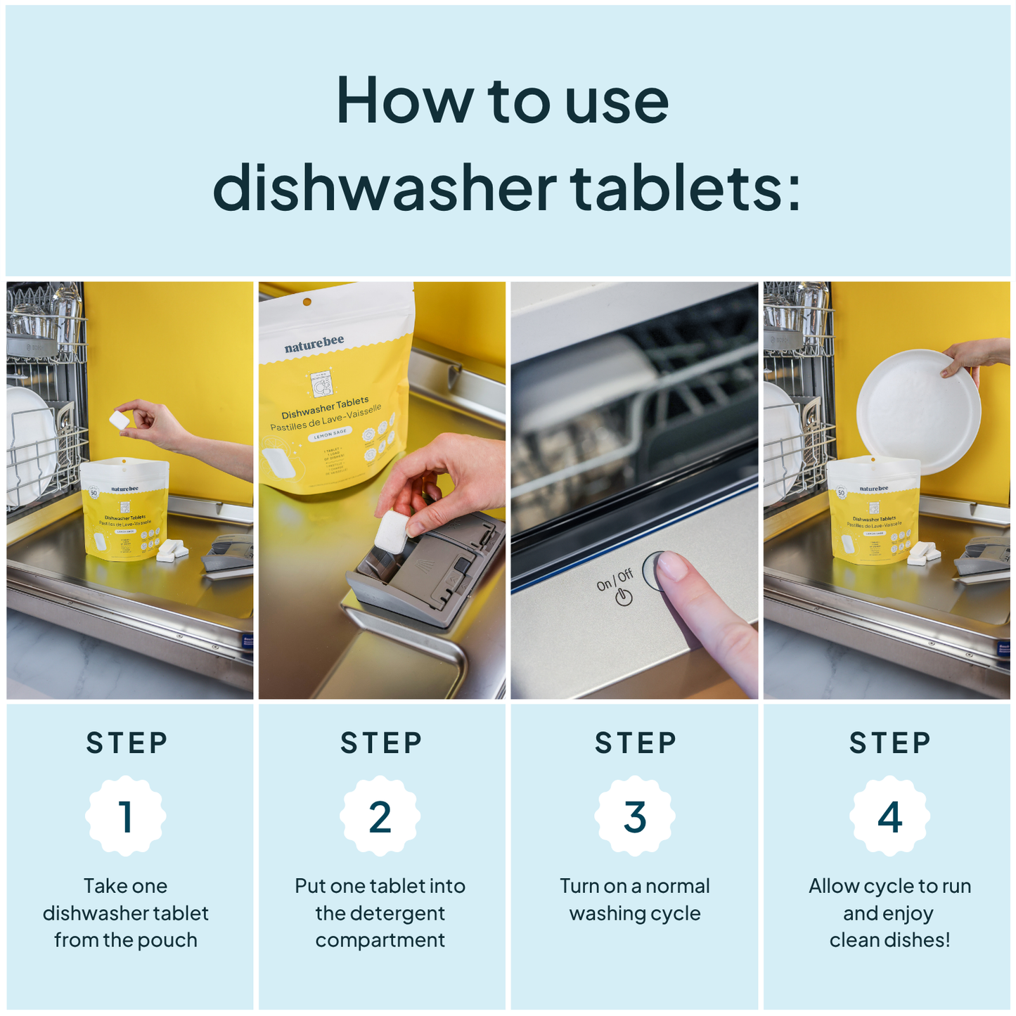Dishwasher Tablets Lemon | MADE IN CANADA | Nature Bee: Bag of 50