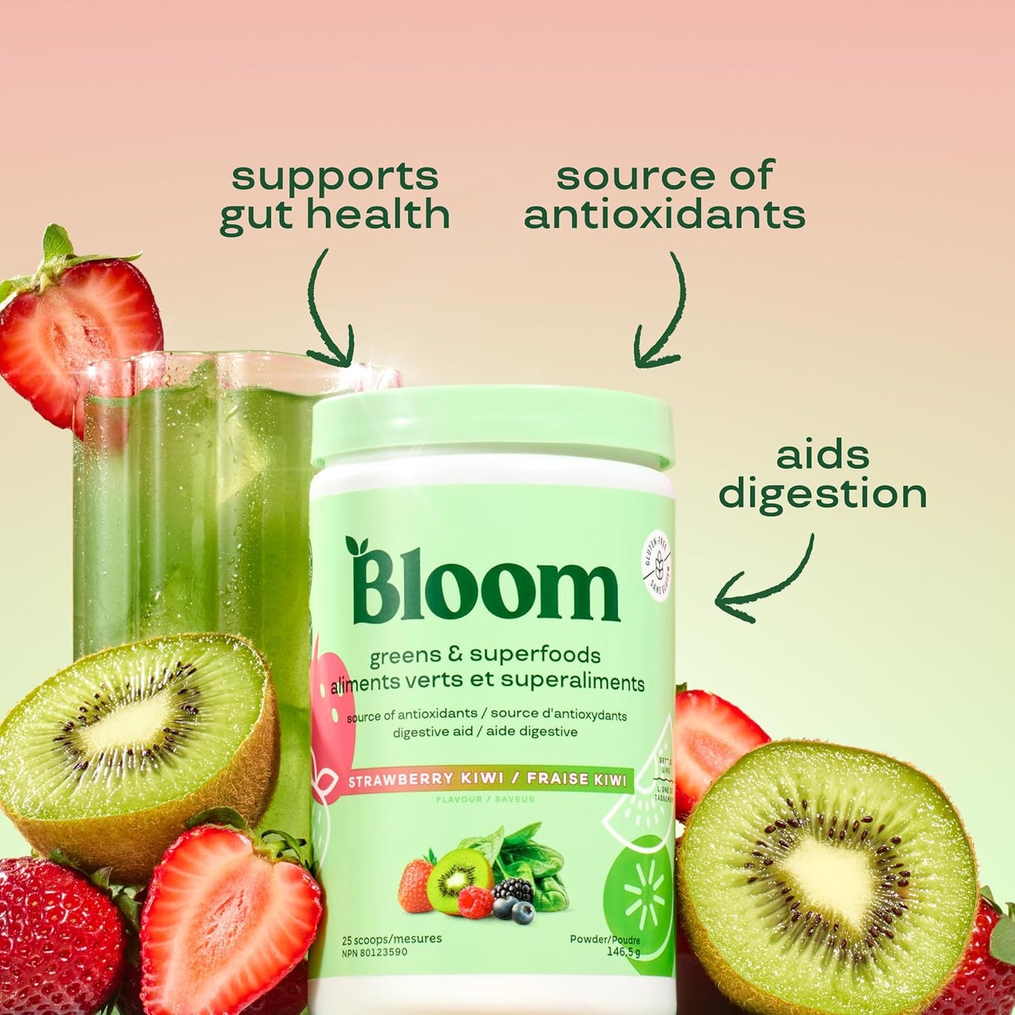 Bloom Greens & Superfoods strawberry kiwi 25 servings