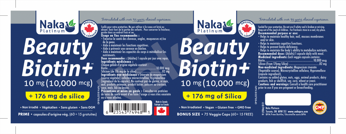 Beauty Biotin Plus 10,000mcg + silica 60caps