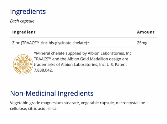 Zinc Bisglycinate 25 mg 120 v caps