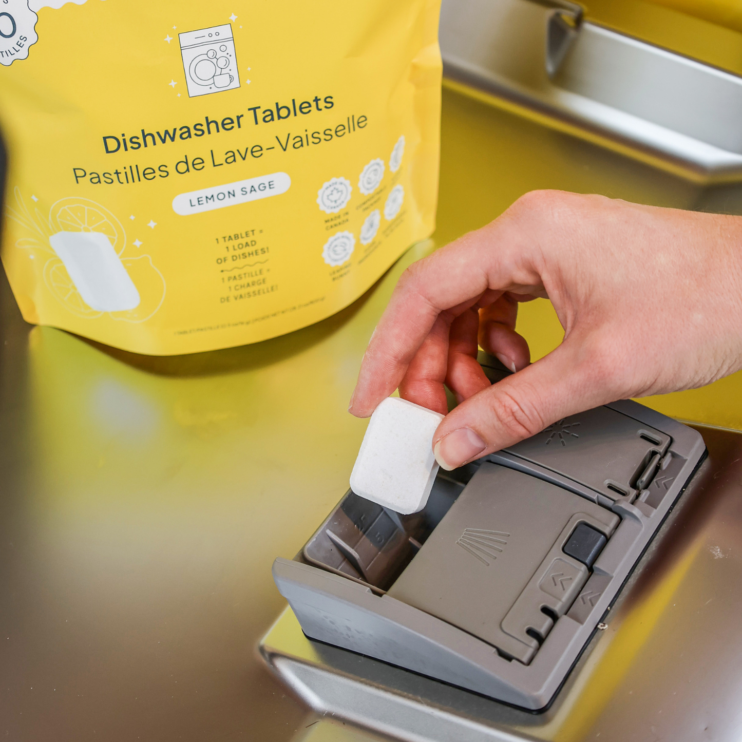 Dishwasher Tablets Lemon | MADE IN CANADA | Nature Bee: Bag of 50